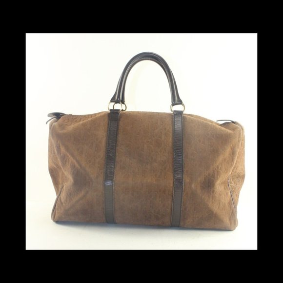 Dior Brown Embossed Nubuck Suede Trotter Duffle Bag 3DD918K - Picture 3 of 11